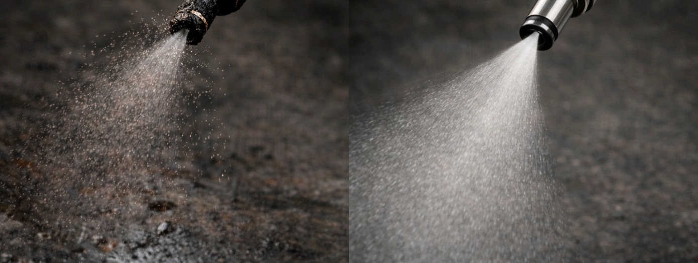 Пример распыла форсунок (загрязненная и чистая)